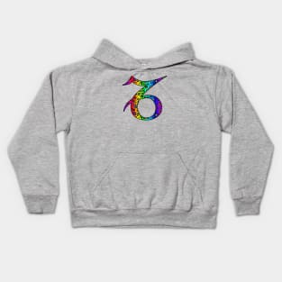 Capricorn Zodiac Horoscope Symbol in Dark Rainbow Leopard Print Kids Hoodie